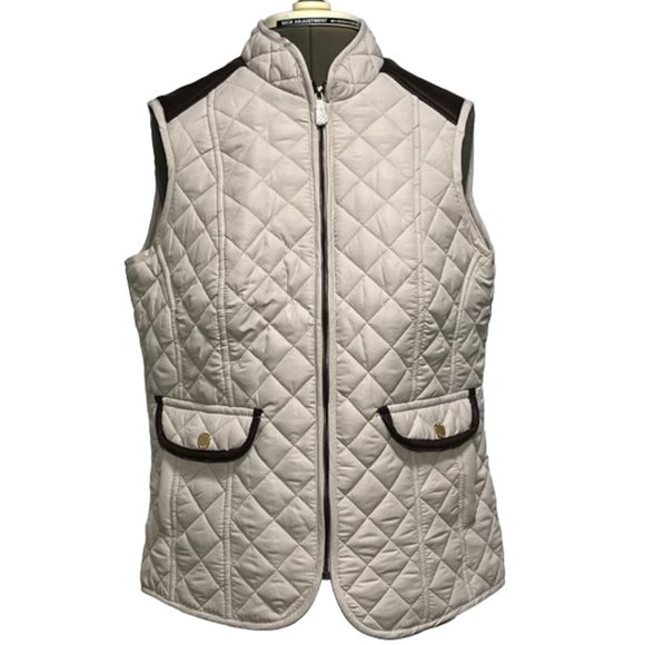 Hollyland Jackets & Blazers - HOLLYLAND Quilted Lightweight Beige Vest With Brown Faux Leather Accent Size L